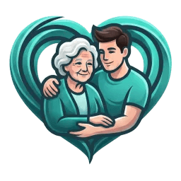 CareGuard-Emblem — ein Herz umschliesst Mutter und Sohn